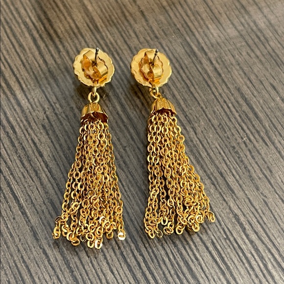 Vintage Gold-tone Tassel Earrings - Chain Tassel Earrings - Picture 4 of 16